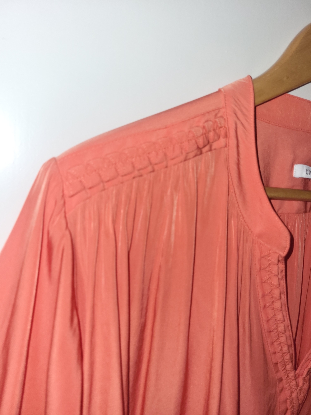 Chico's Bright Orange/Coral V-Neck Braided-Trim Top - Picture 5 of 10